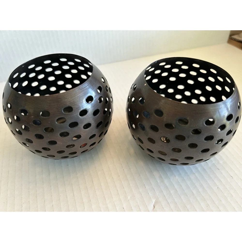 Brass Circular Bowel Shaped Votive Candle Holders X2 Spherical Multi Openings